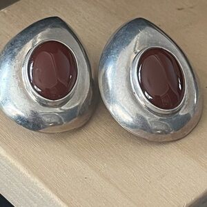 Sterling Silver and stone Oval Earrings clip on